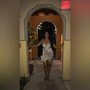 Grey Shiny Wrap Dress - Women Size Large